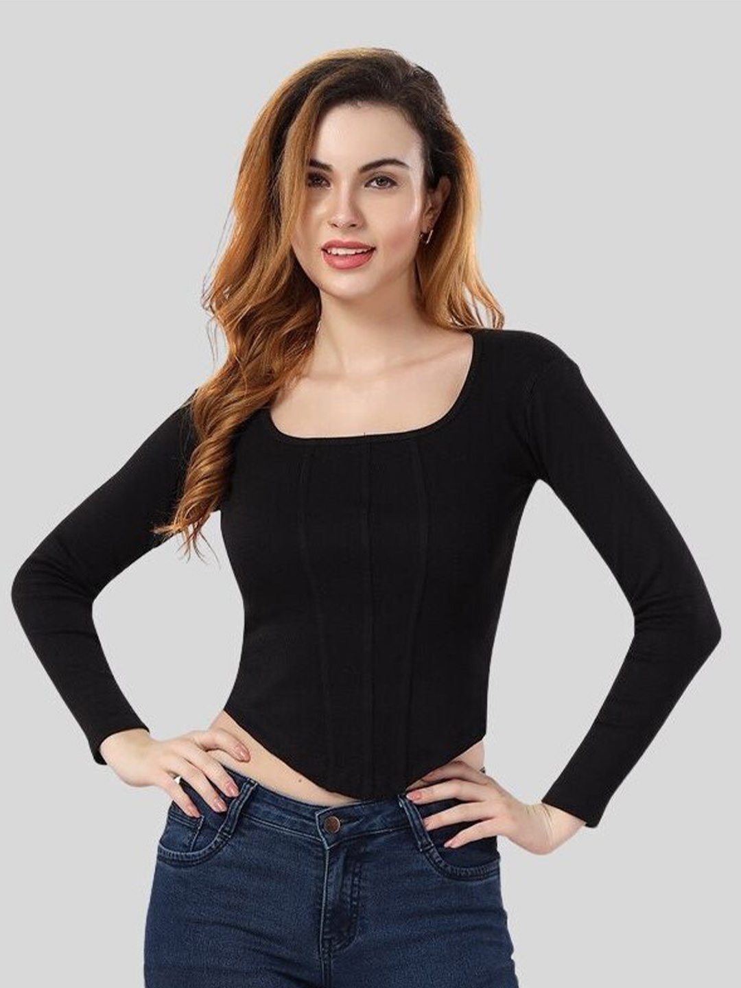 

Fabme Square Neck Cotton Top, Black