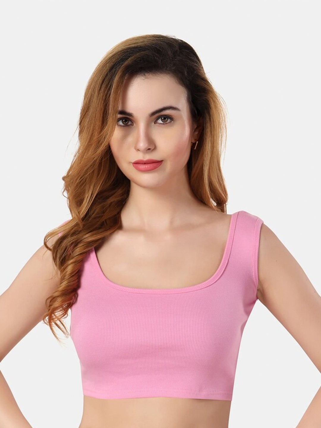 

Fabme Shoulder Straps Fitted Crop Top, Pink