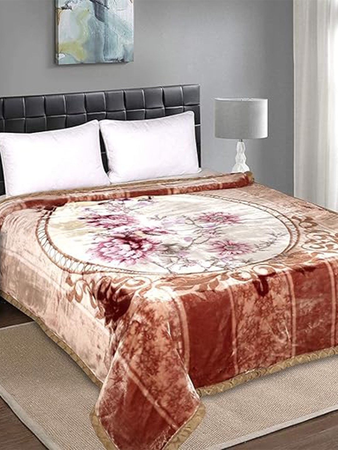 

Signature Andrew Brown & White Floral Heavy Winter 210 GSM 2 Ply Double Bed Blanket
