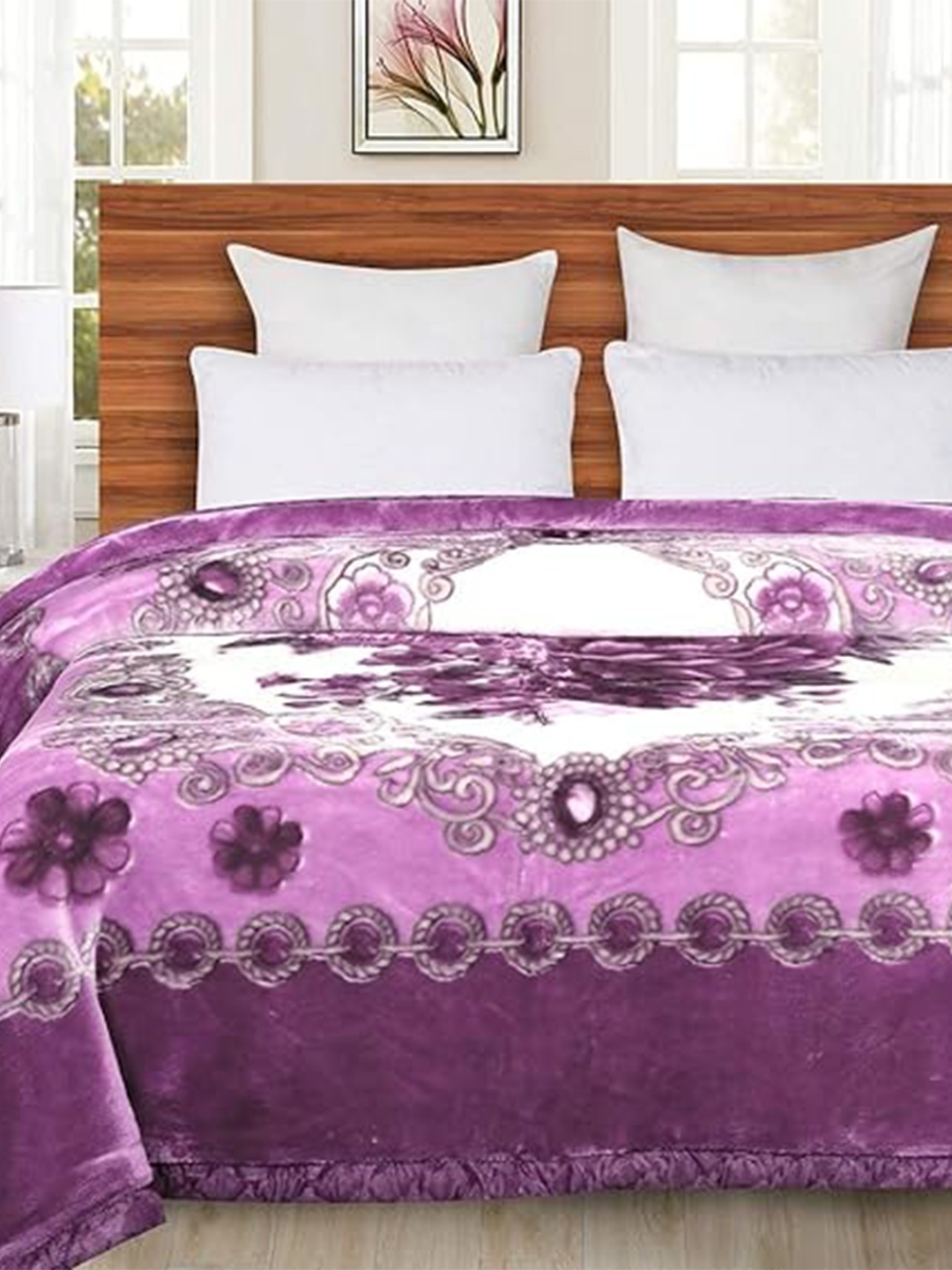 

Signature Purple & White Floral Heavy Winter 210 GSM Double Bed Blanket