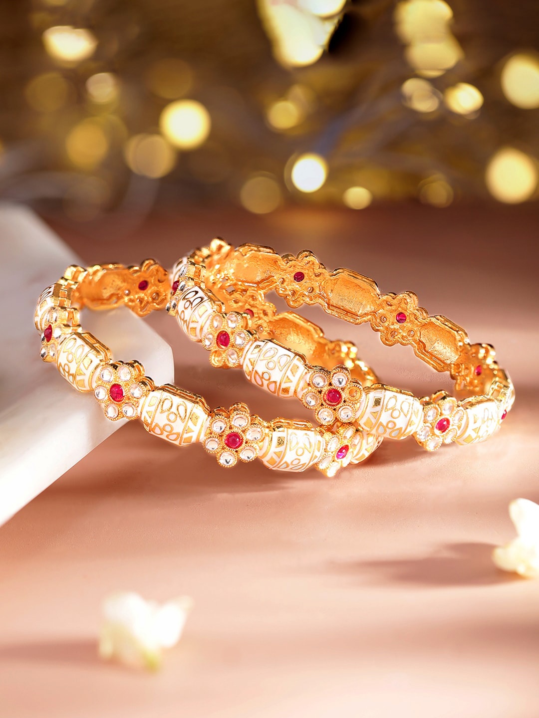 

Rubans Set Of 2 22K Gold-Plated Stone Studded Bangles