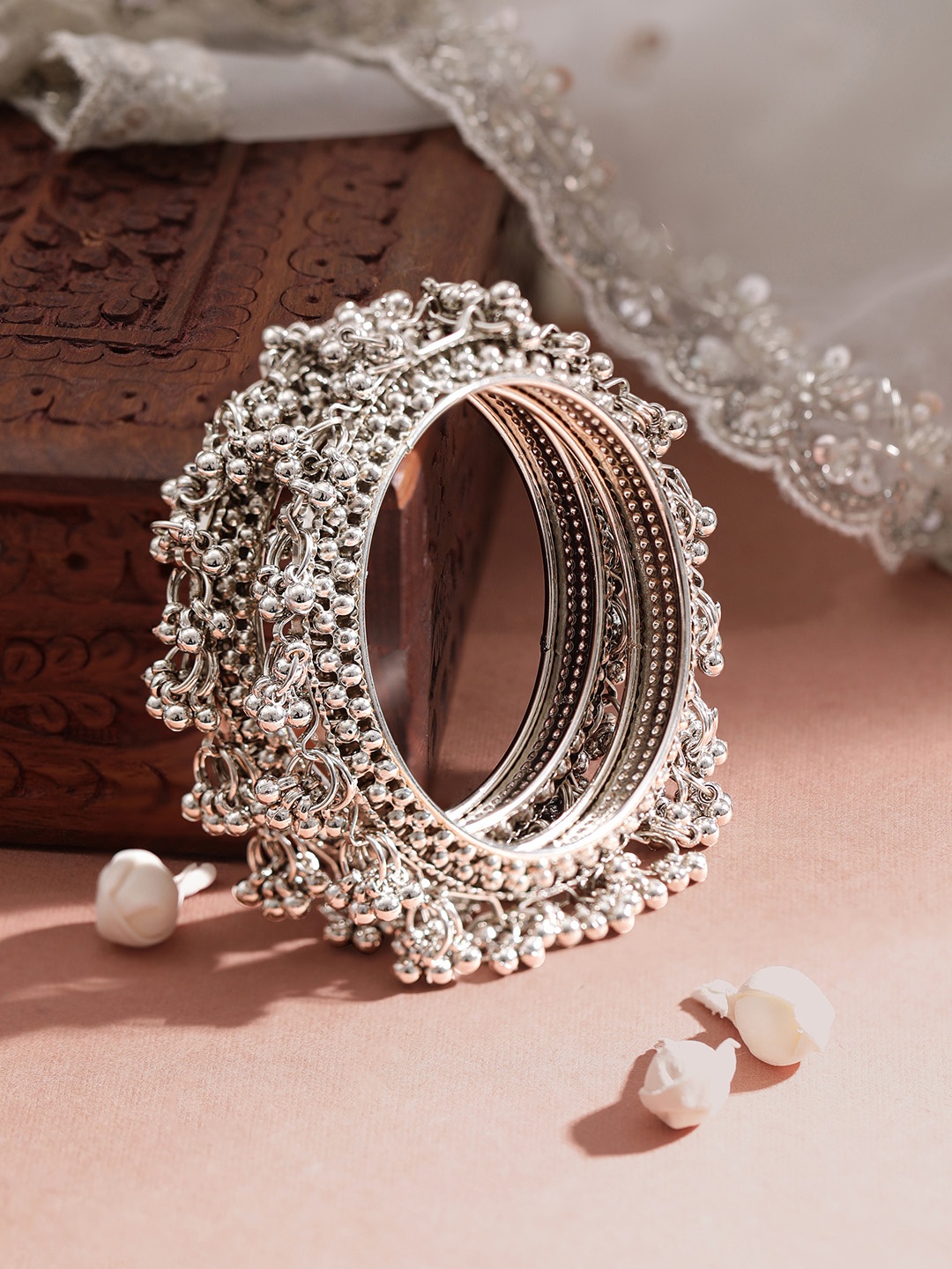 

Rubans Set Of 2 Silver-Plated Ghungroo Beaded Oxidized Bangles