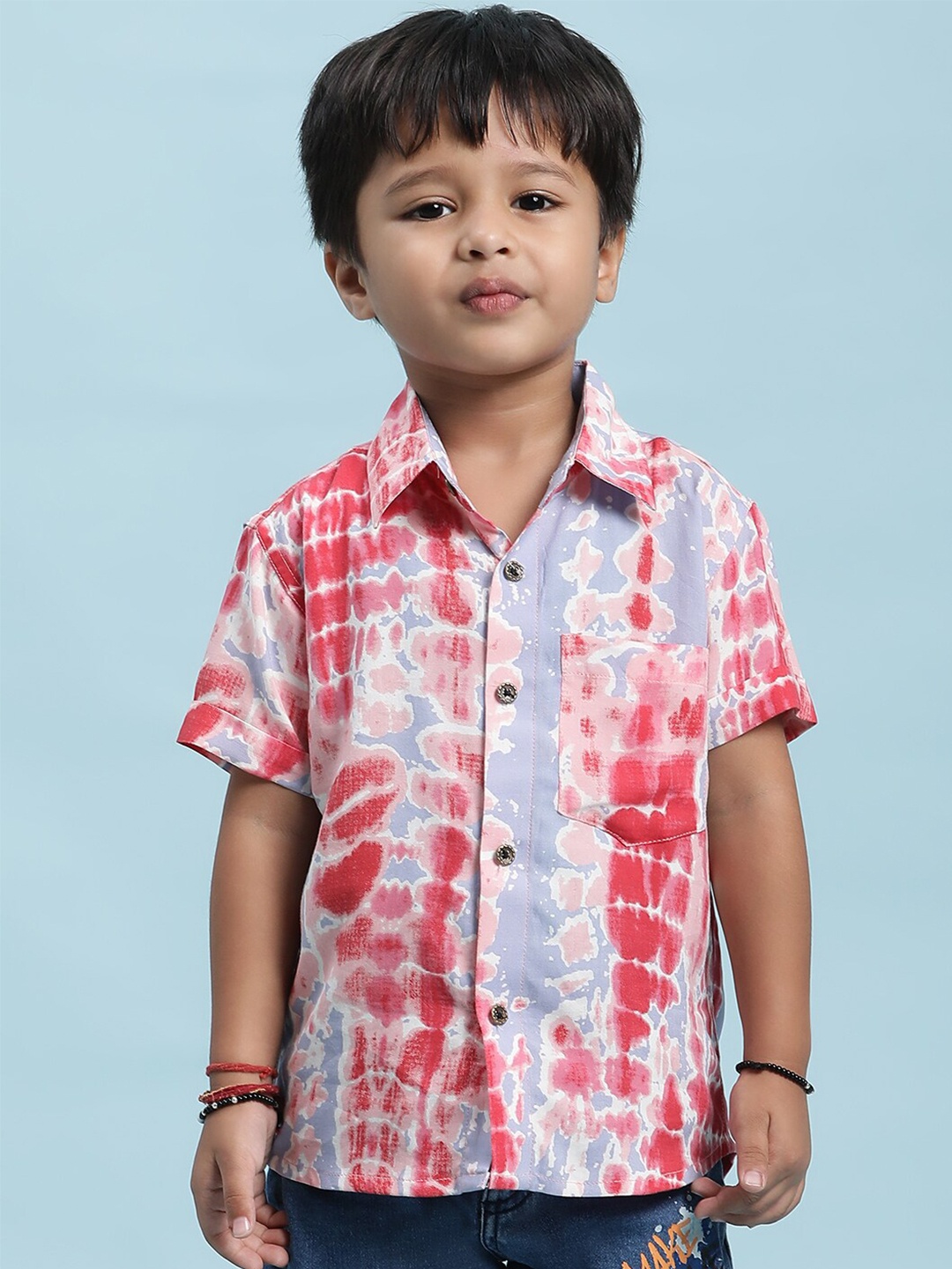

Stuffie Land Boys Smart Abstract Printed Cotton Shirt, Red