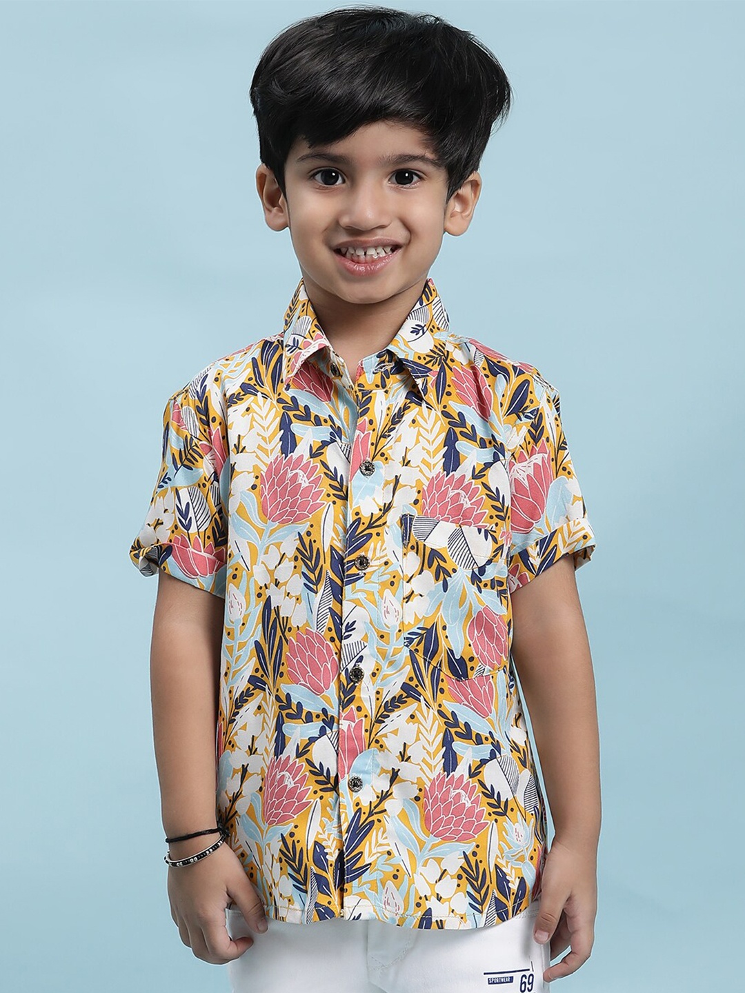 

Stuffie Land Boys Floral Printed Cotton Shirt, White