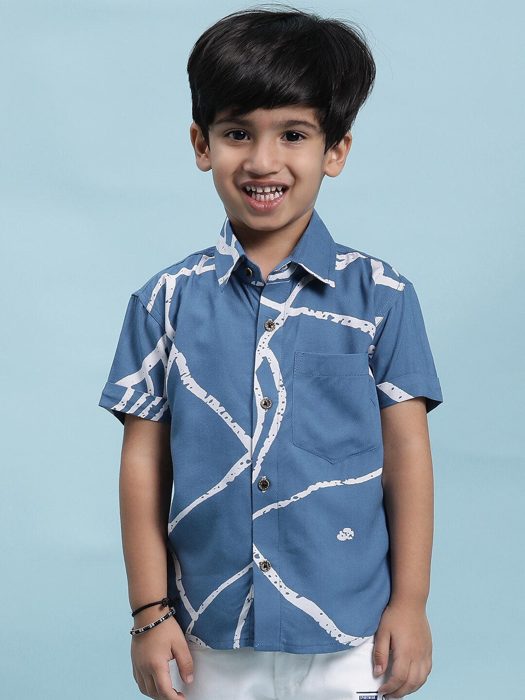 

Stuffie Land Boys Smart Abstract Printed Cotton Shirt, Blue