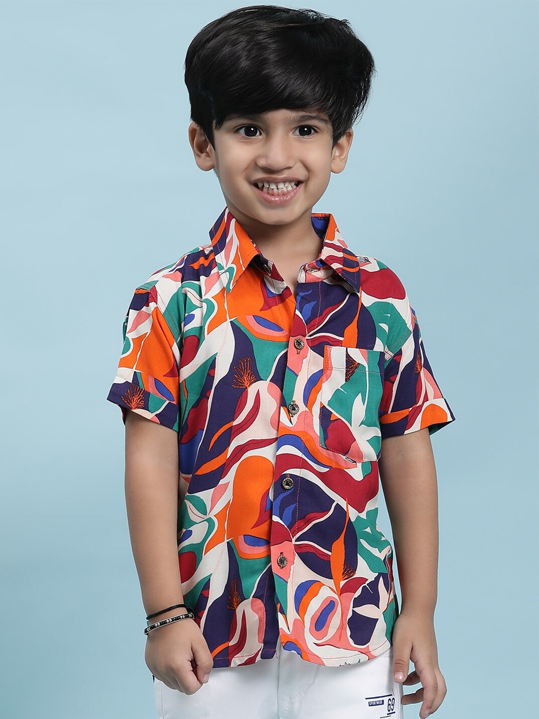 

Stuffie Land Boys Smart Abstract Printed Cotton Shirt, White