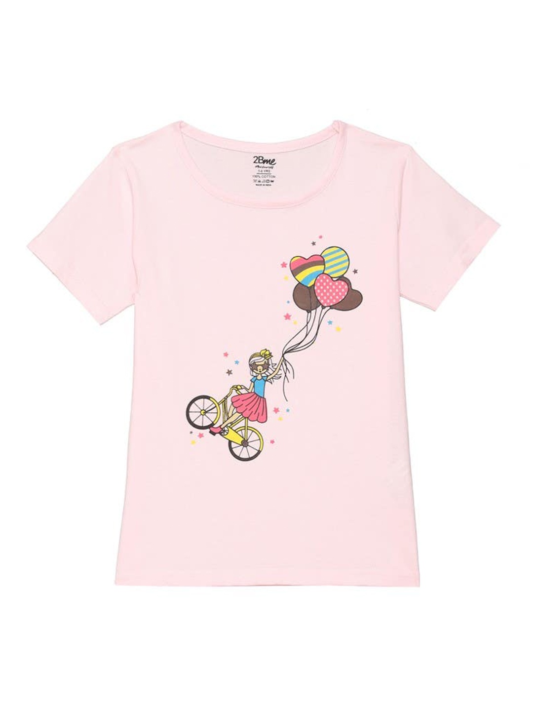 

2Bme Girls Graphic Printed Cotton T-shirt, Pink