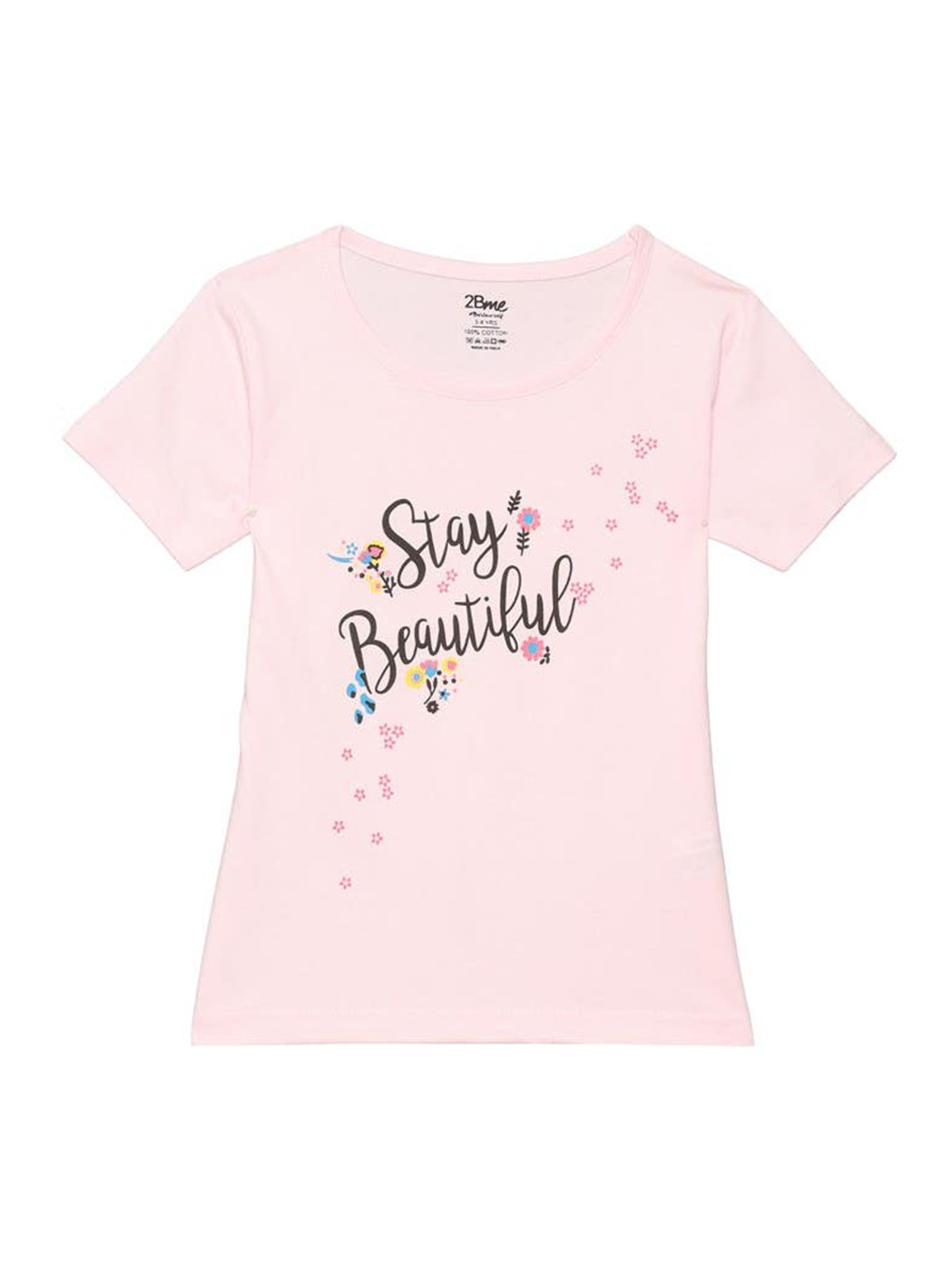 

2Bme Girls Typography Printed Cotton T-shirt, Pink