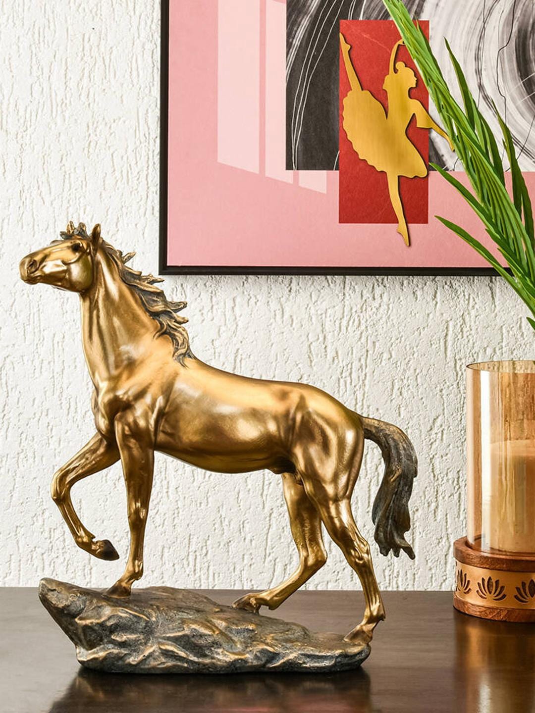 

Athome by Nilkamal Grey & Gold Toned Walking Horse Showpiece