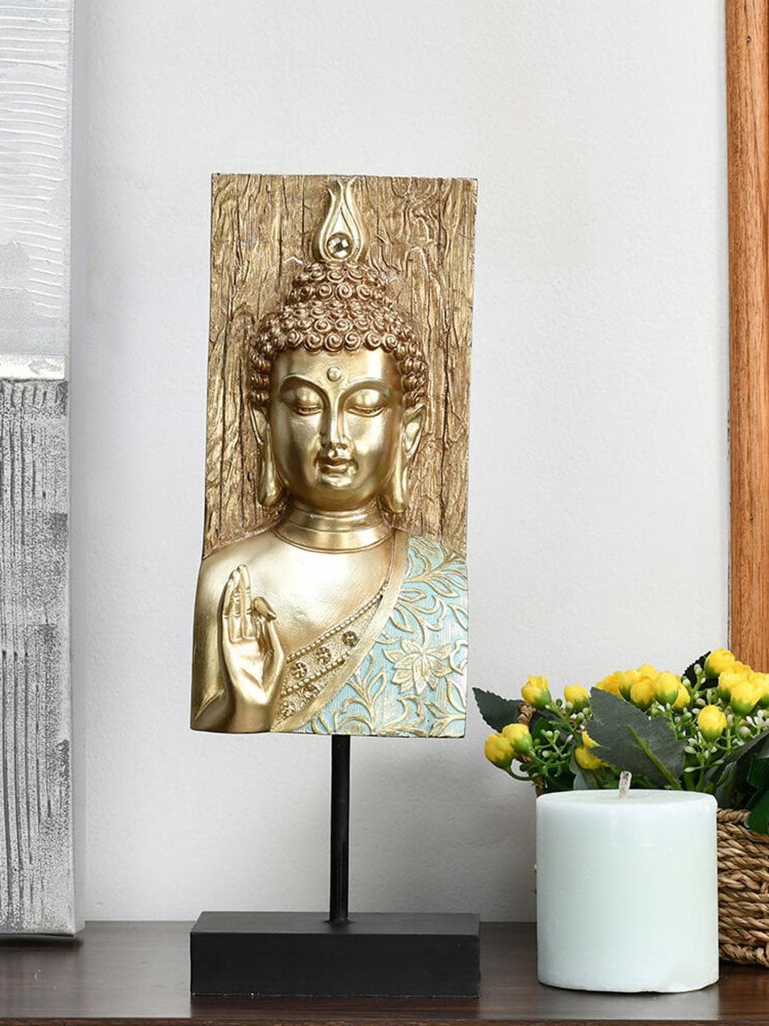 

Athome by Nilkamal Green Polyresin Buddha Showpiece, Gold