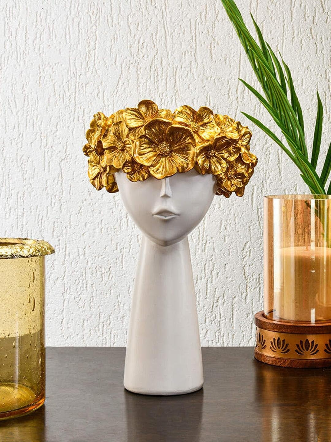 

Athome by Nilkamal White & Gold Toned Floral Lady Face Decorative Polyresin Showpiece