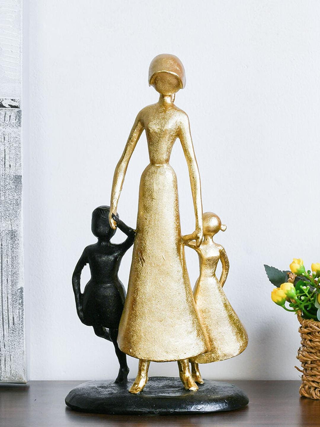 

Athome by Nilkamal Black & Gold Toned Textured Mom With Two Kids Showpiece