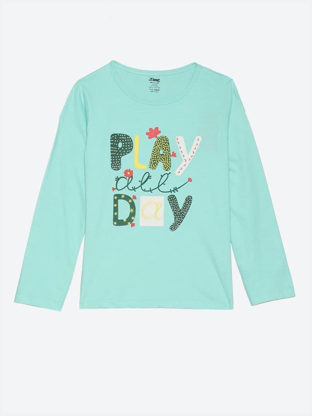 

2Bme Girls Typography Printed Cotton T-shirt, Green
