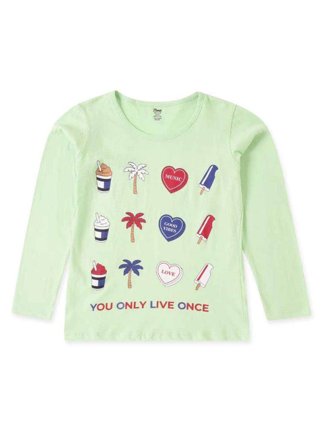 

2Bme Girls Graphic Printed Round Neck Long Sleeve Cotton T-shirt, Green