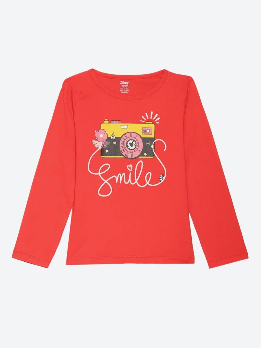 

2Bme Girls Typography Printed Cotton T-shirt, Orange