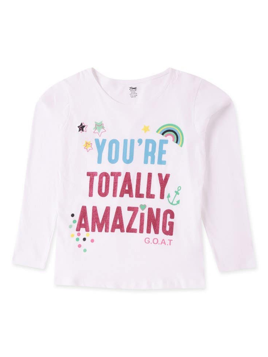 

2Bme Girls Typography Printed Cotton T-shirt, White