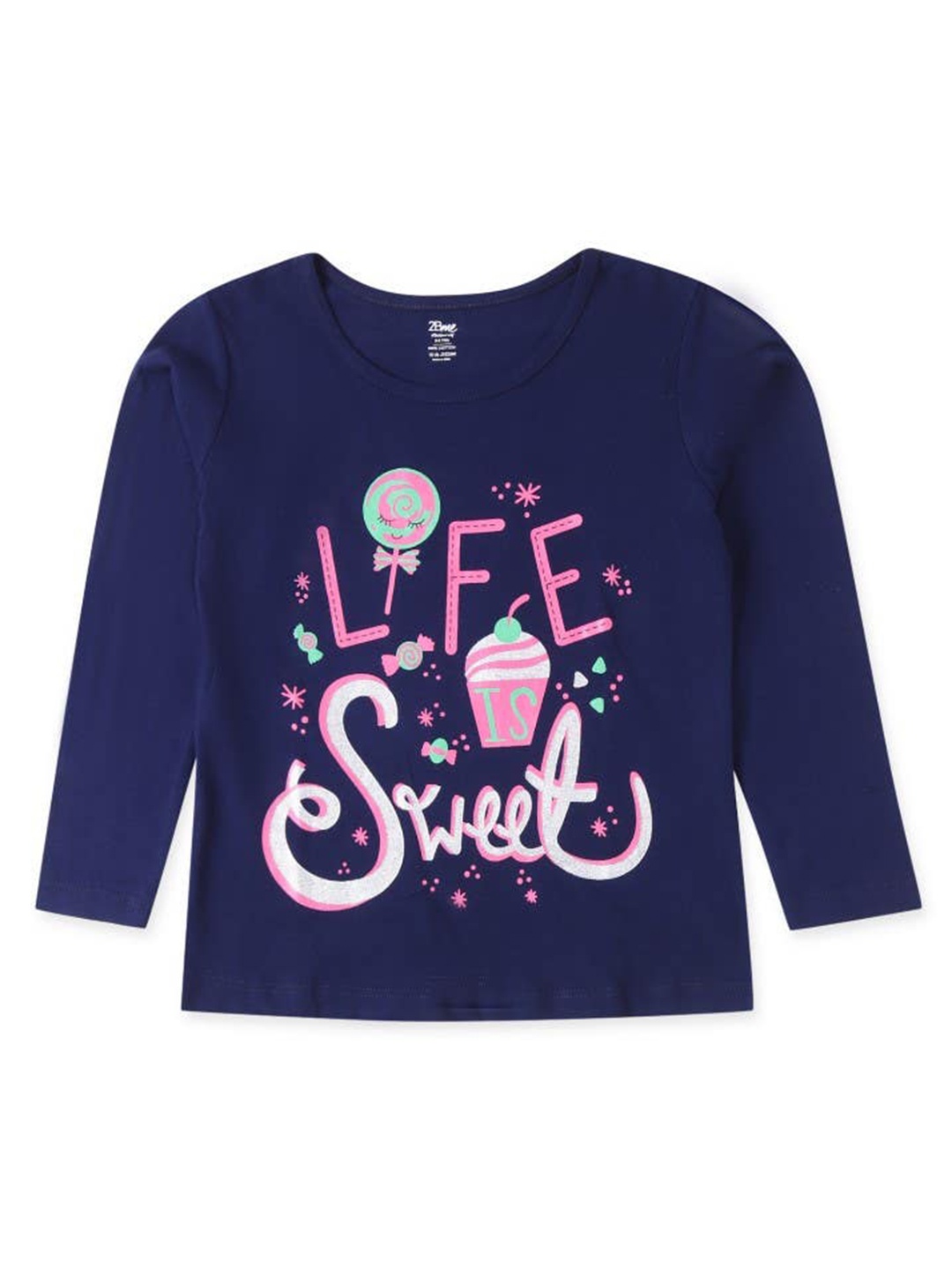 

2Bme Girls Typography Printed Cotton T-shirt, Navy blue
