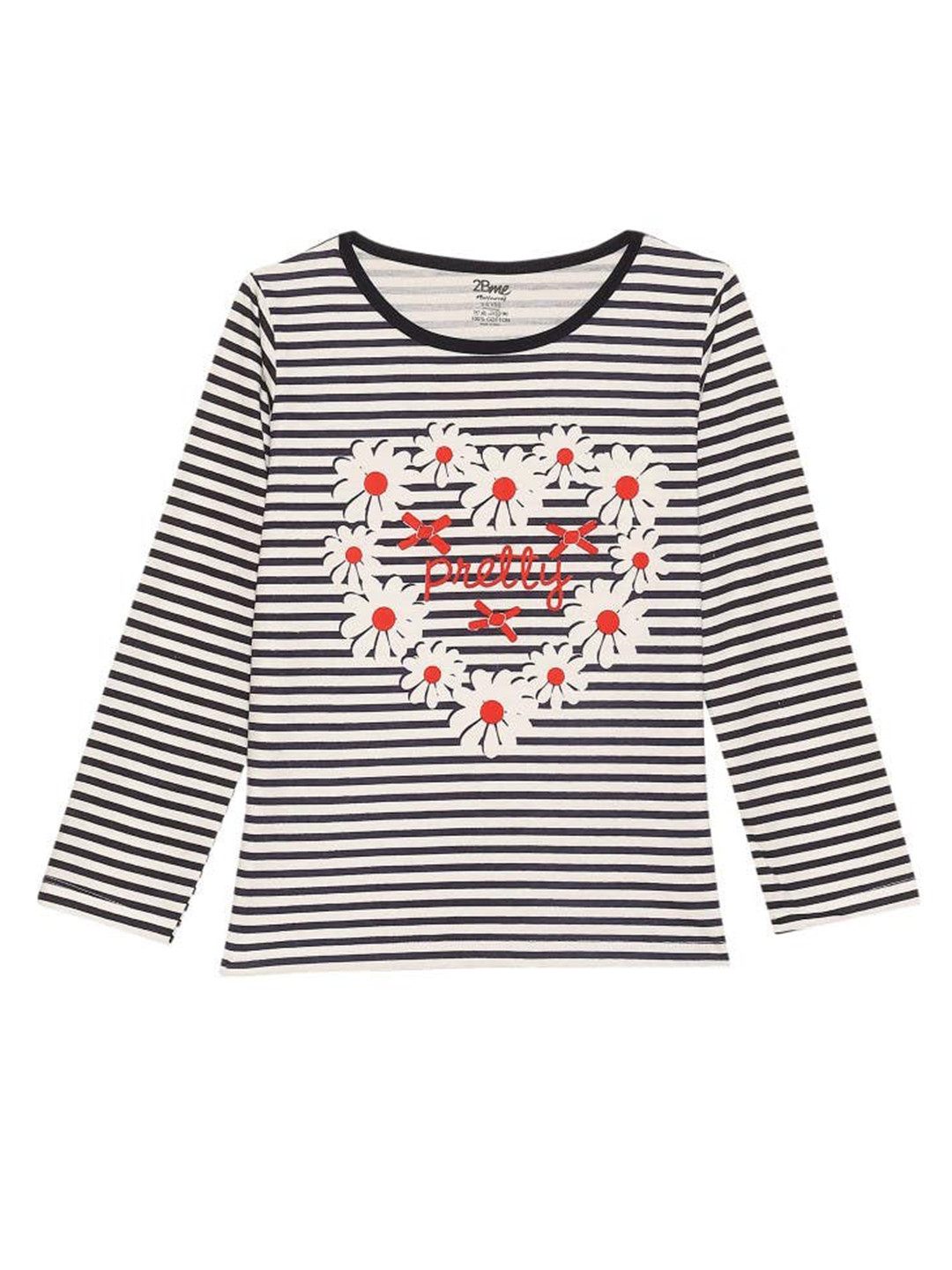 

2Bme Girls Striped Cotton T-shirt, White