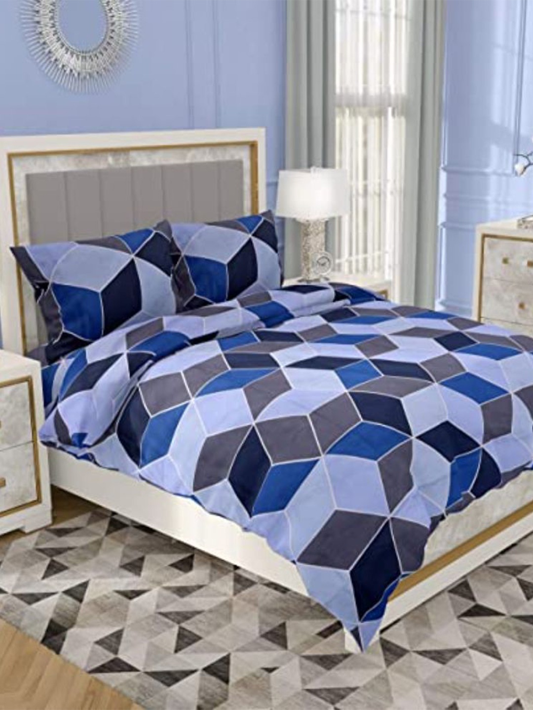 

RRC Blue & White Geometric Microfiber Mild Winter Double Bed Comforter