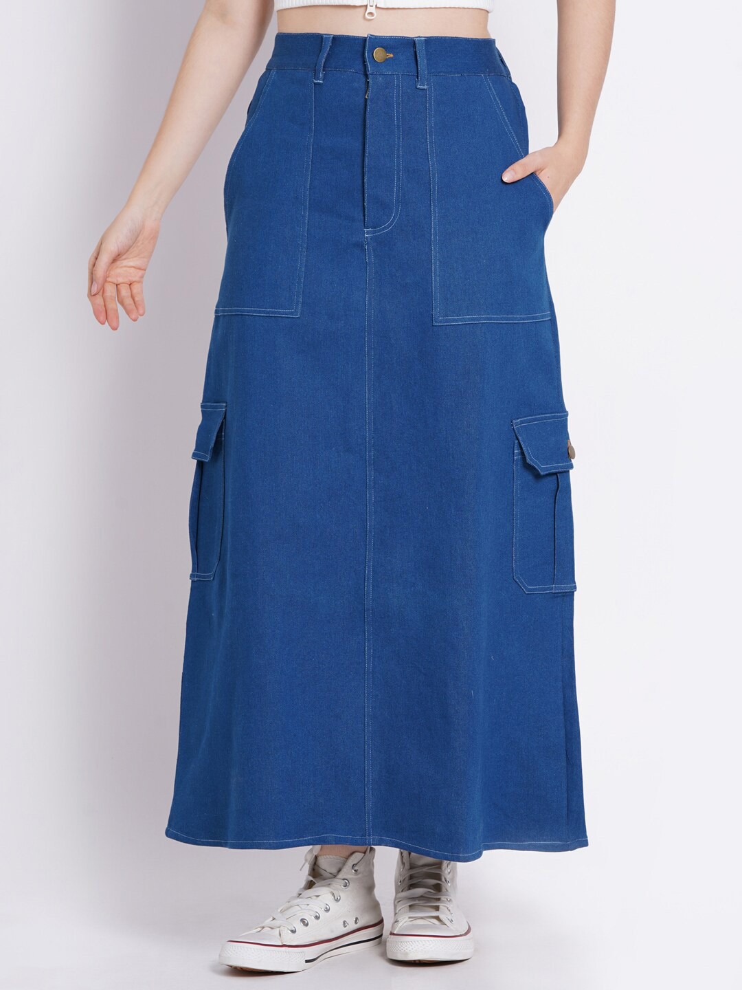 

SUMAVI-FASHION Denim Corduroy Straight Maxi Skirt, Blue
