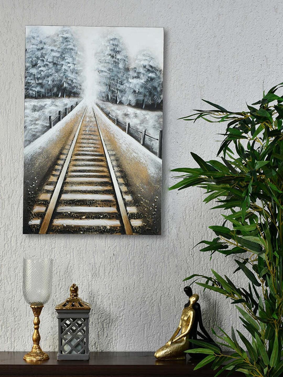 

Athome by Nilkamal Brown Railway Track Canvas Painting Wall Art