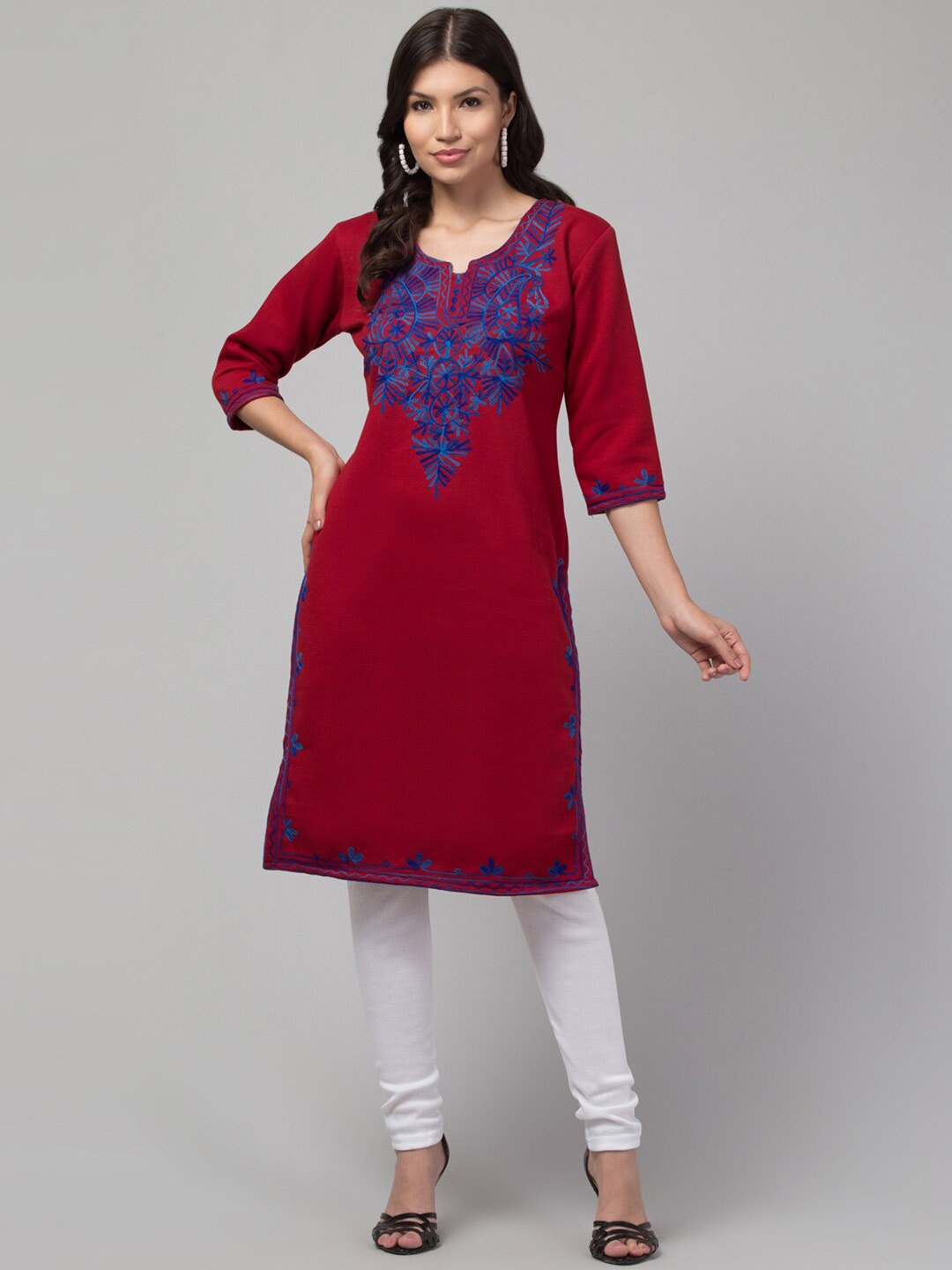 

Trend Level Embroidered Yoke & Border Woollen Kurta, Maroon