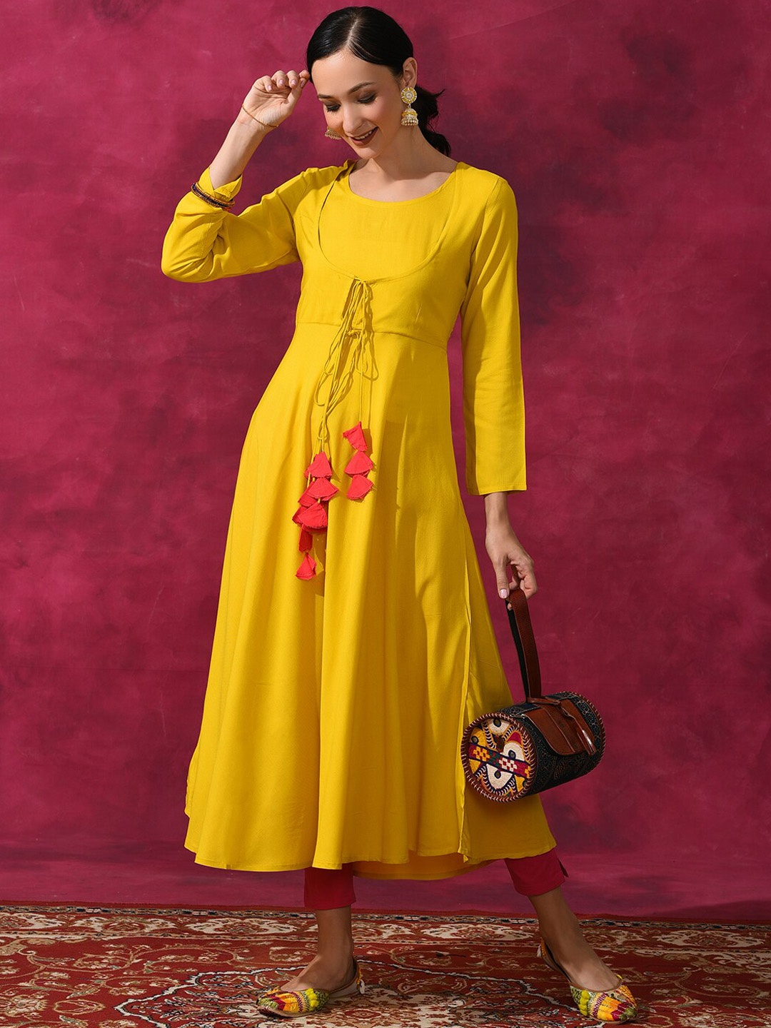 

Anouk Yellow Round Neck A-Line Kurta