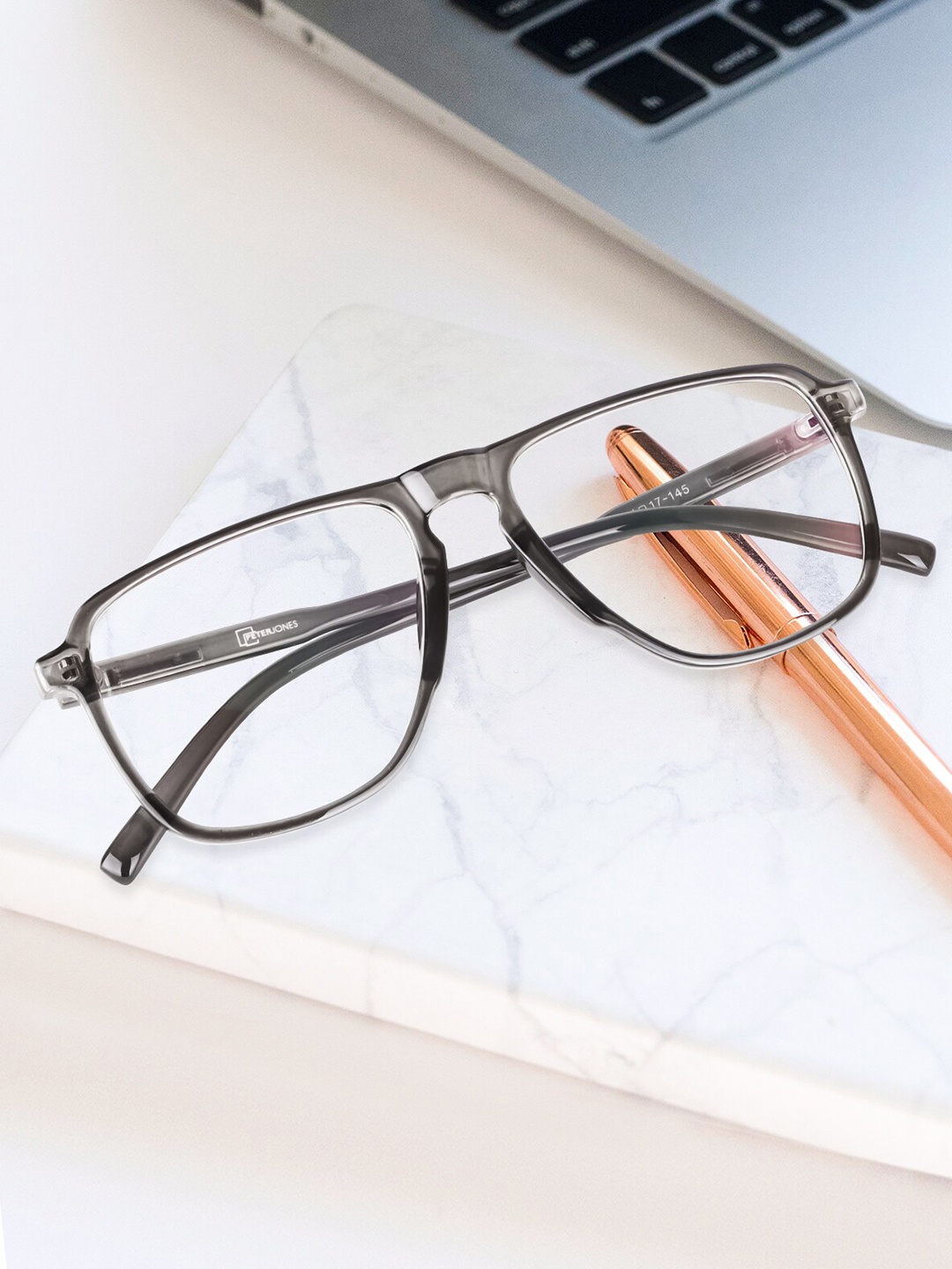 

Peter Jones Eyewear Unisex Full Rim Square Frames With Anti Glare Lenses, Transparent