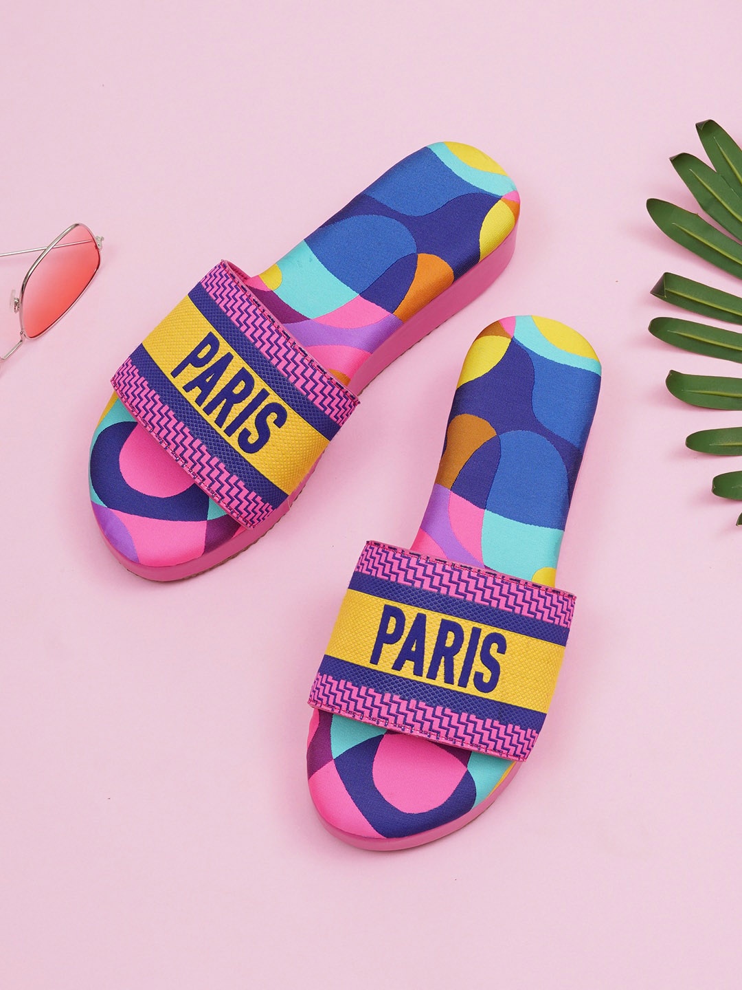 

HASTEN Printed Open Toe Flatform Heels, Pink