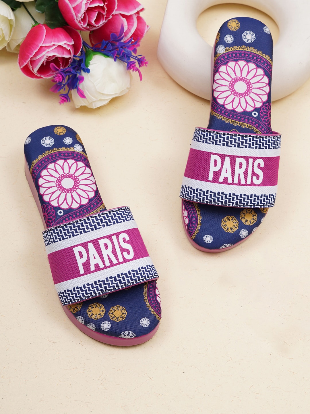 

HASTEN Printed Open Toe Flatform Heels, Purple