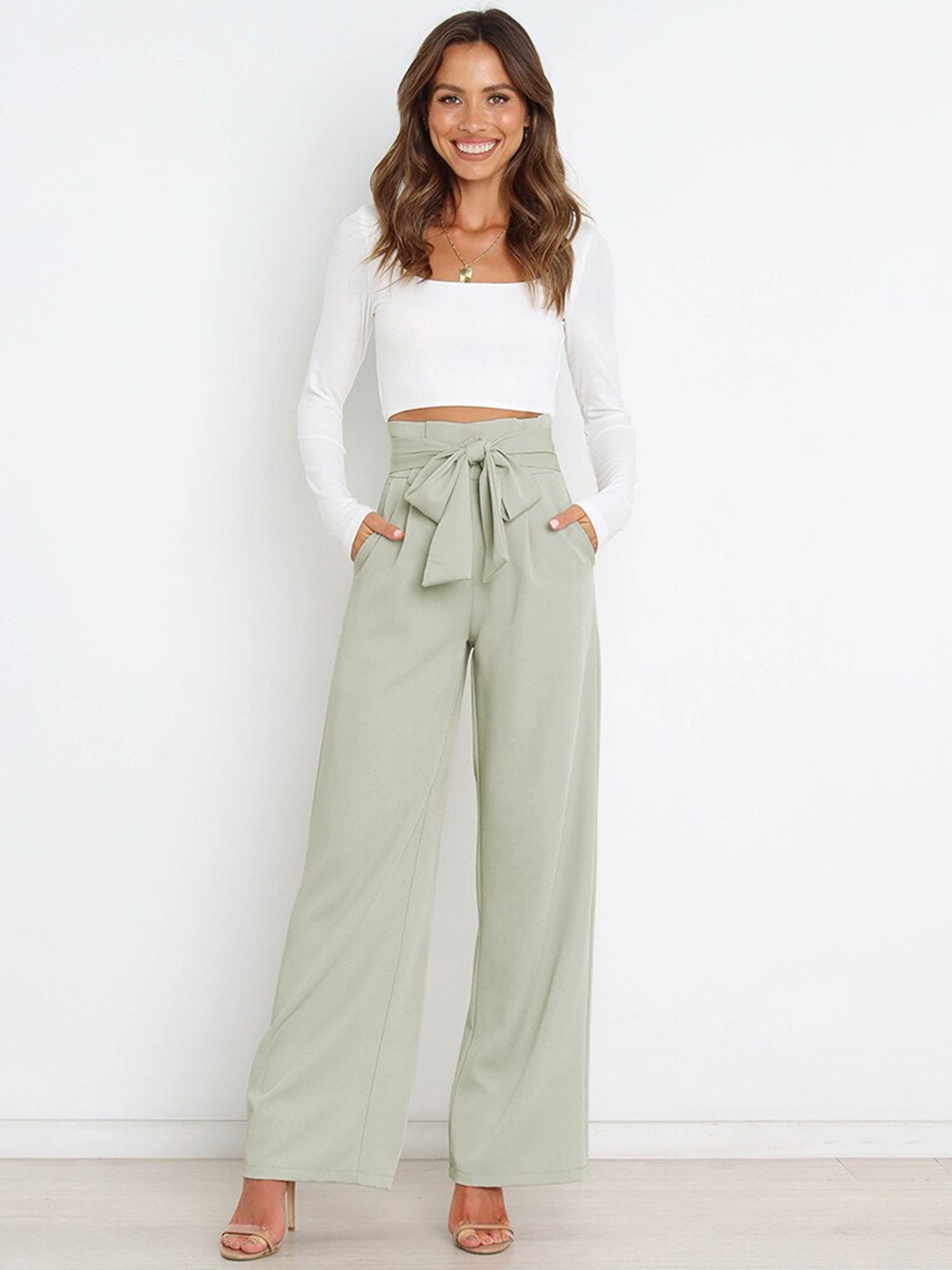 

StyleCast Women Green Loose Fit High-Rise Parallel Trousers