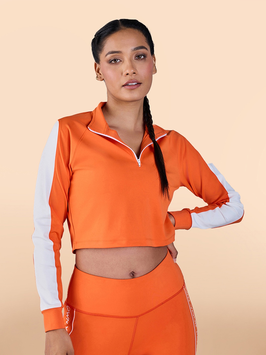 

KICA Polo Collar Raglan Sleeve Moisture Wicking Crop Sports T-shirt, Orange