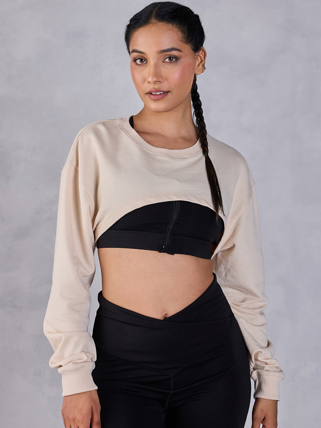

KICA Round Neck Training or Gym Cotton Open Front Crop Jacket, White