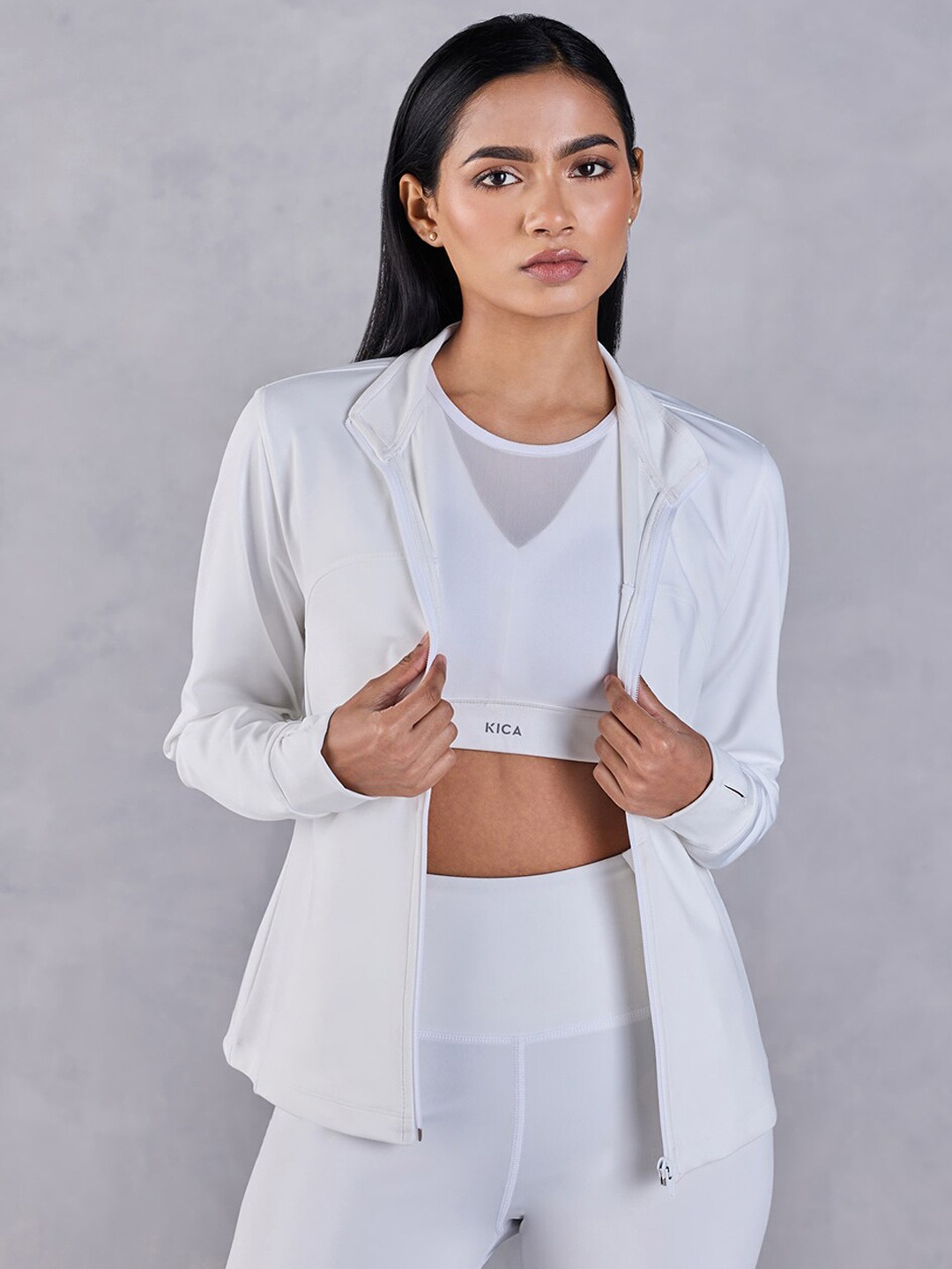 

KICA Mock Collar Lightweight Training or Gym Sporty Jacket, White