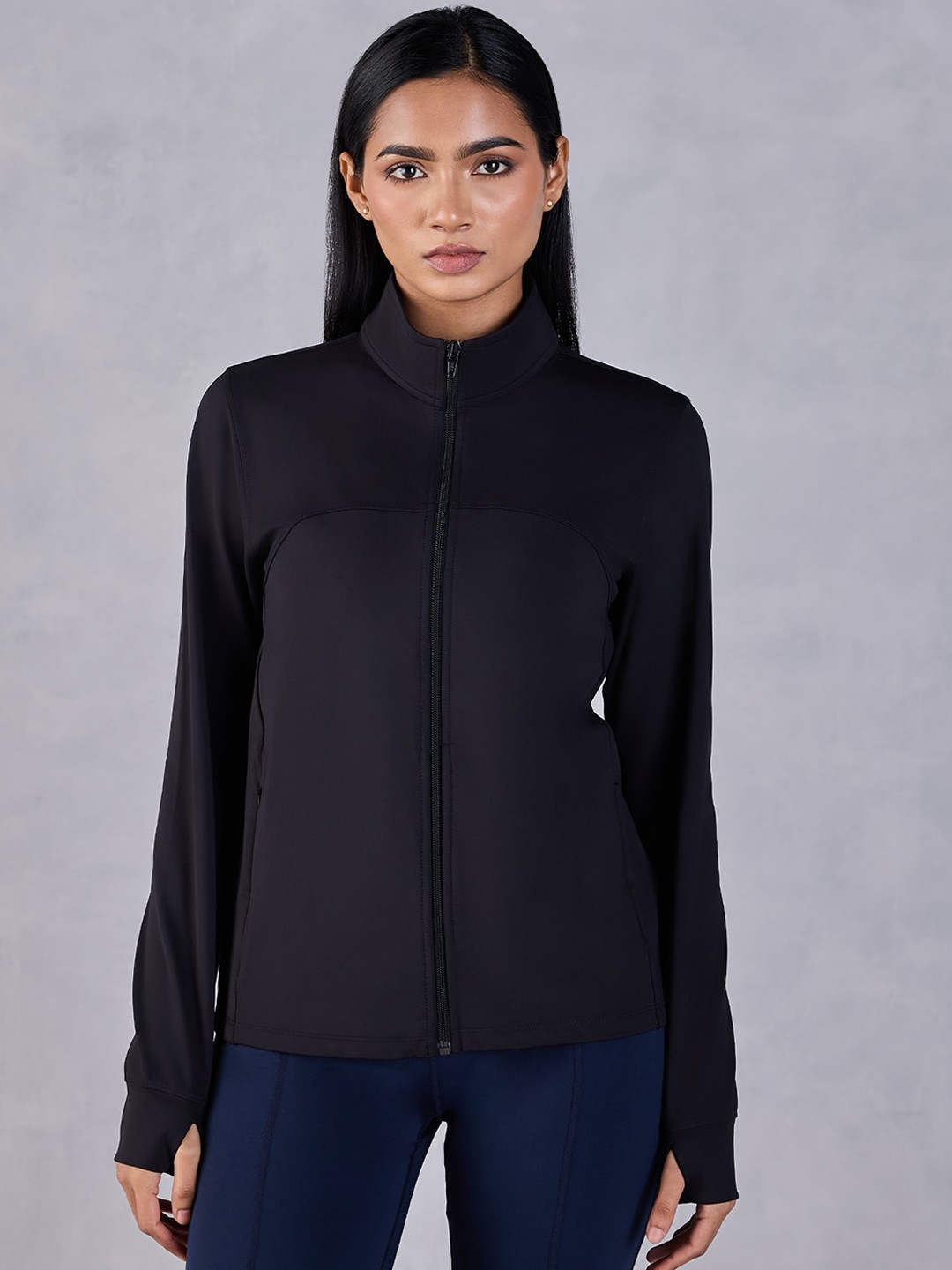 

KICA Mock Collar Dry Fit Lightweight Training or Gym Sporty Jacket, Black
