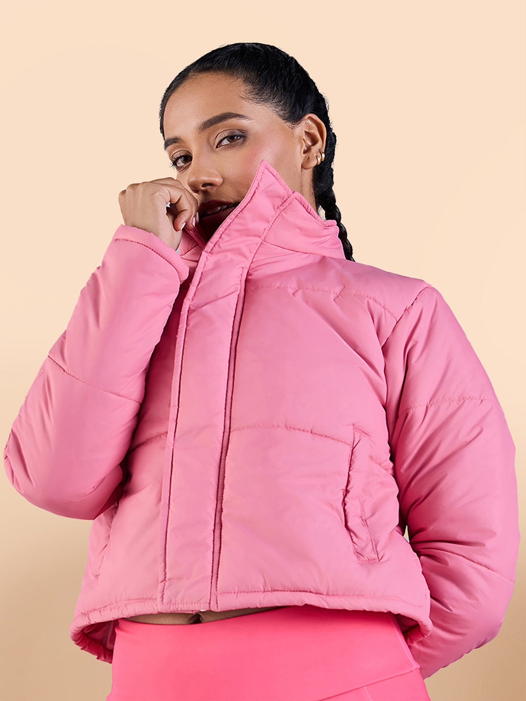 

KICA Mock Collar Insulator Cropped Outdoor Puffer Jacket, Pink