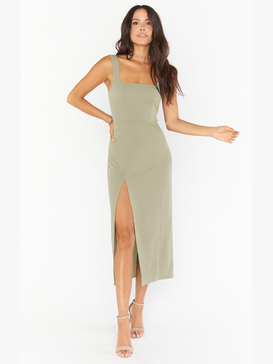 

StyleCast Beige Sleeveless Cut-Outs Sheath Midi Dress