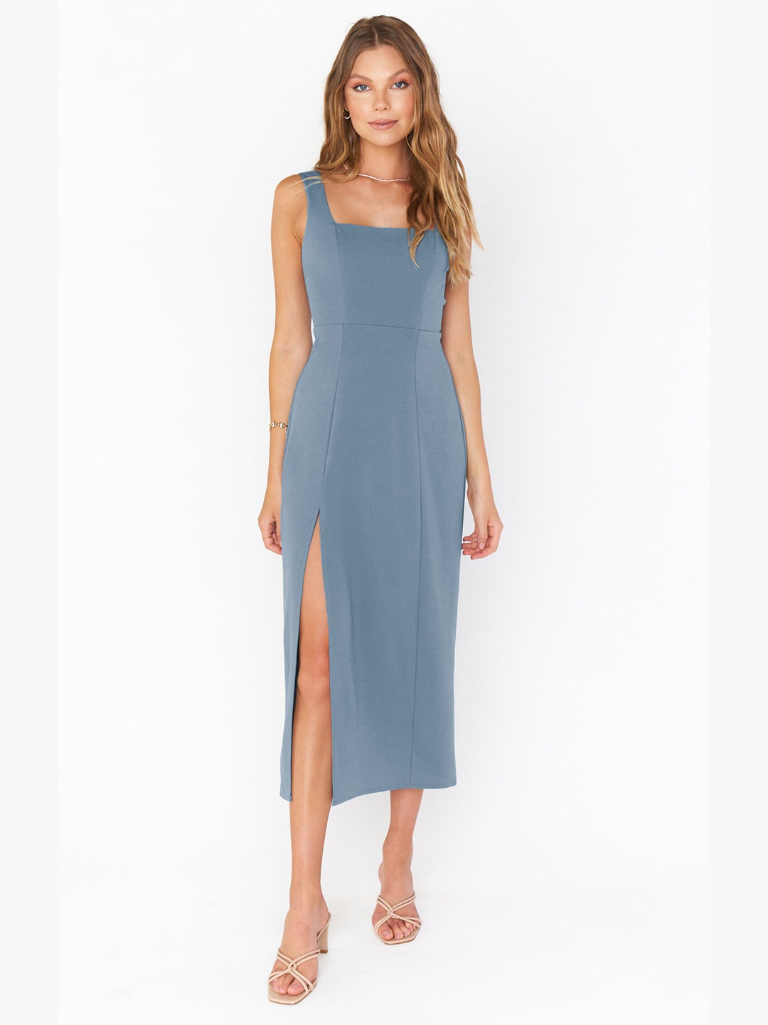 

StyleCast Square Neck Sheath Midi Dress, Grey