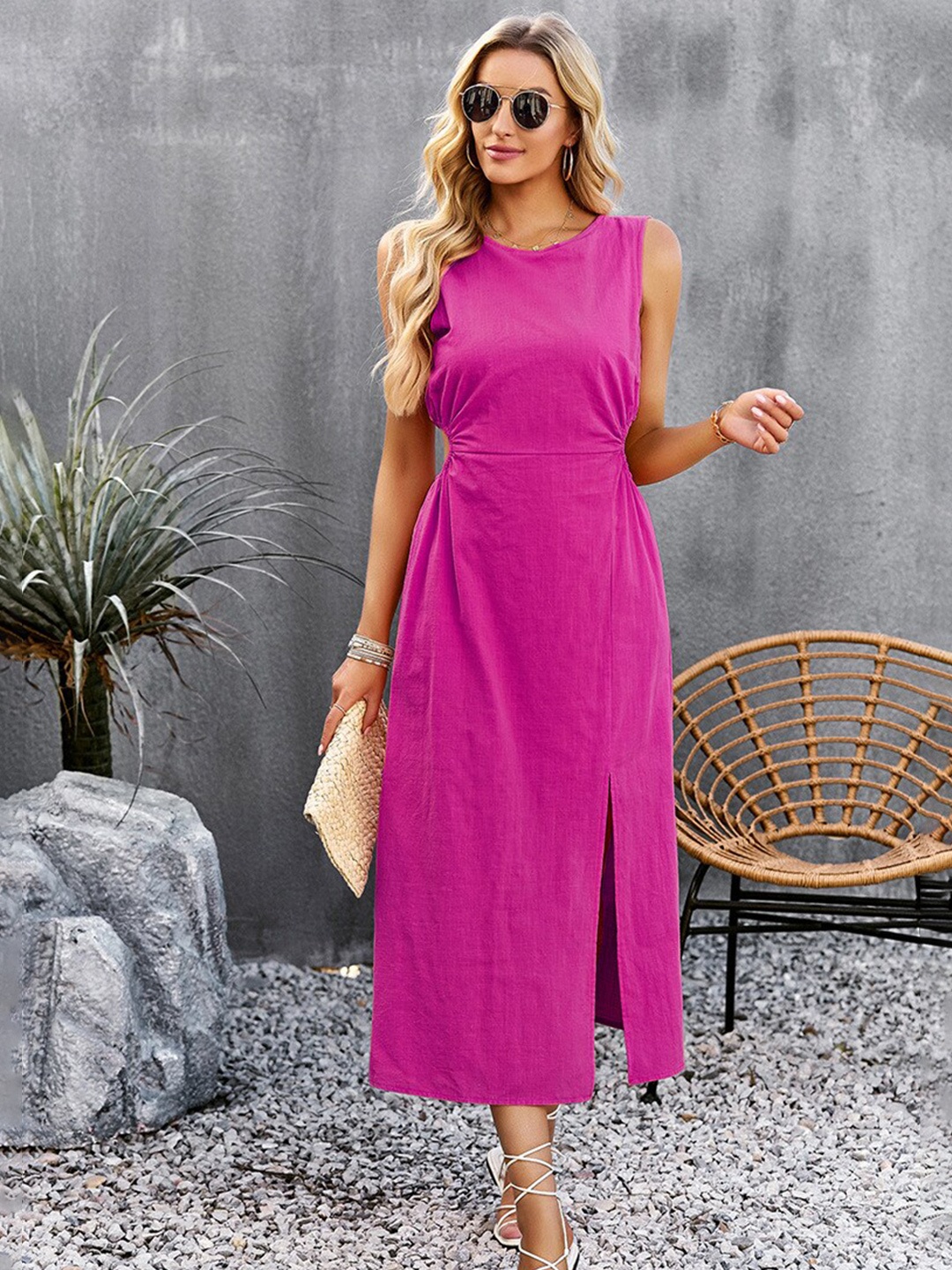 

StyleCast Pink Round Neck Cotton A-Line Dress