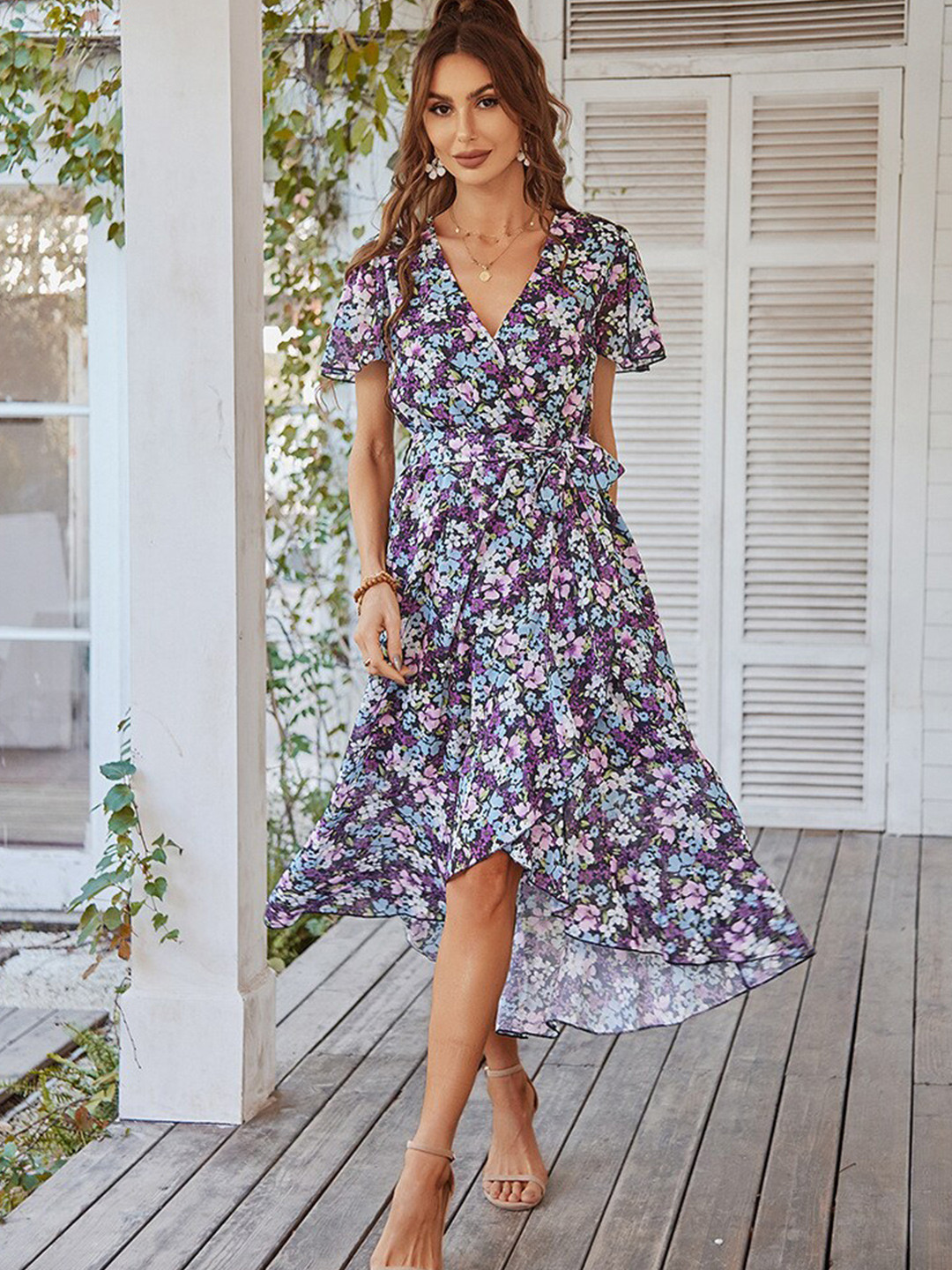 

StyleCast Black Floral Printed Cut-Outs Wrap Dress