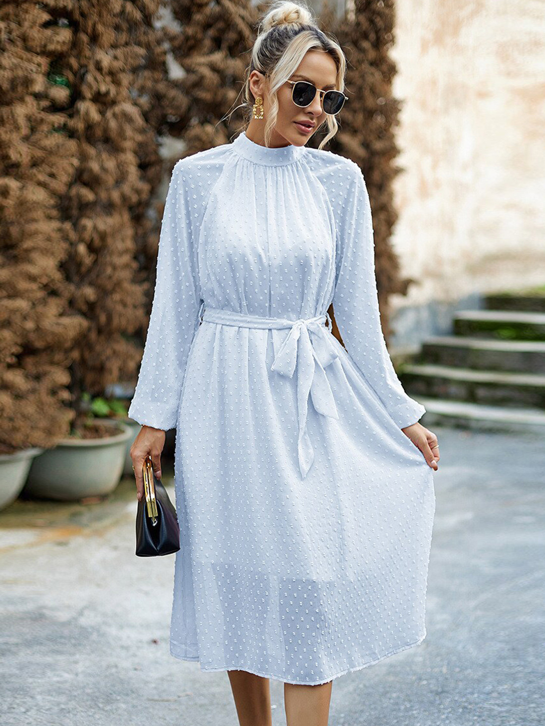 

StyleCast Self Design High Neck Belted A-Line Dress, White