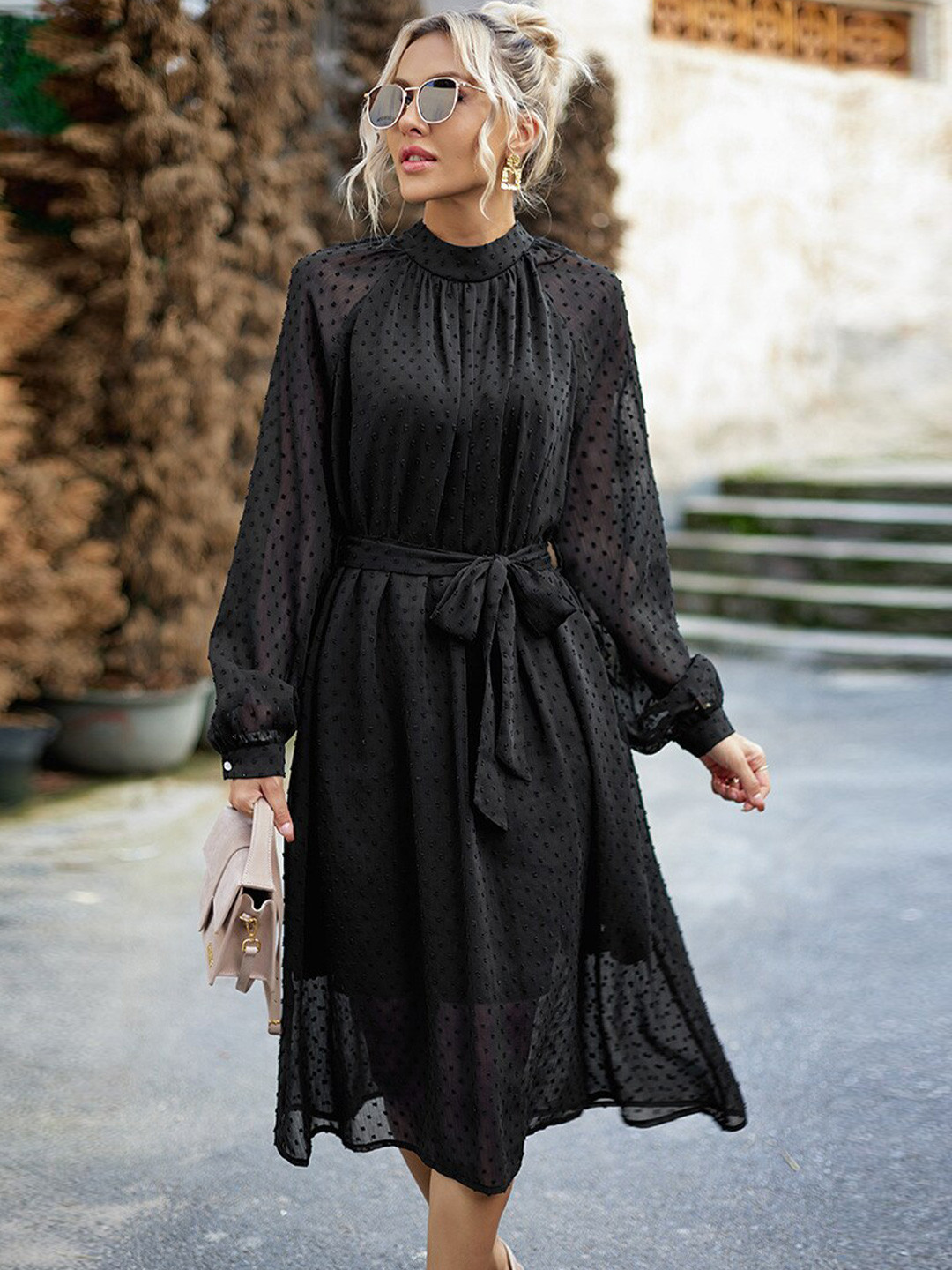 

StyleCast Black Self Design A-Line Dress