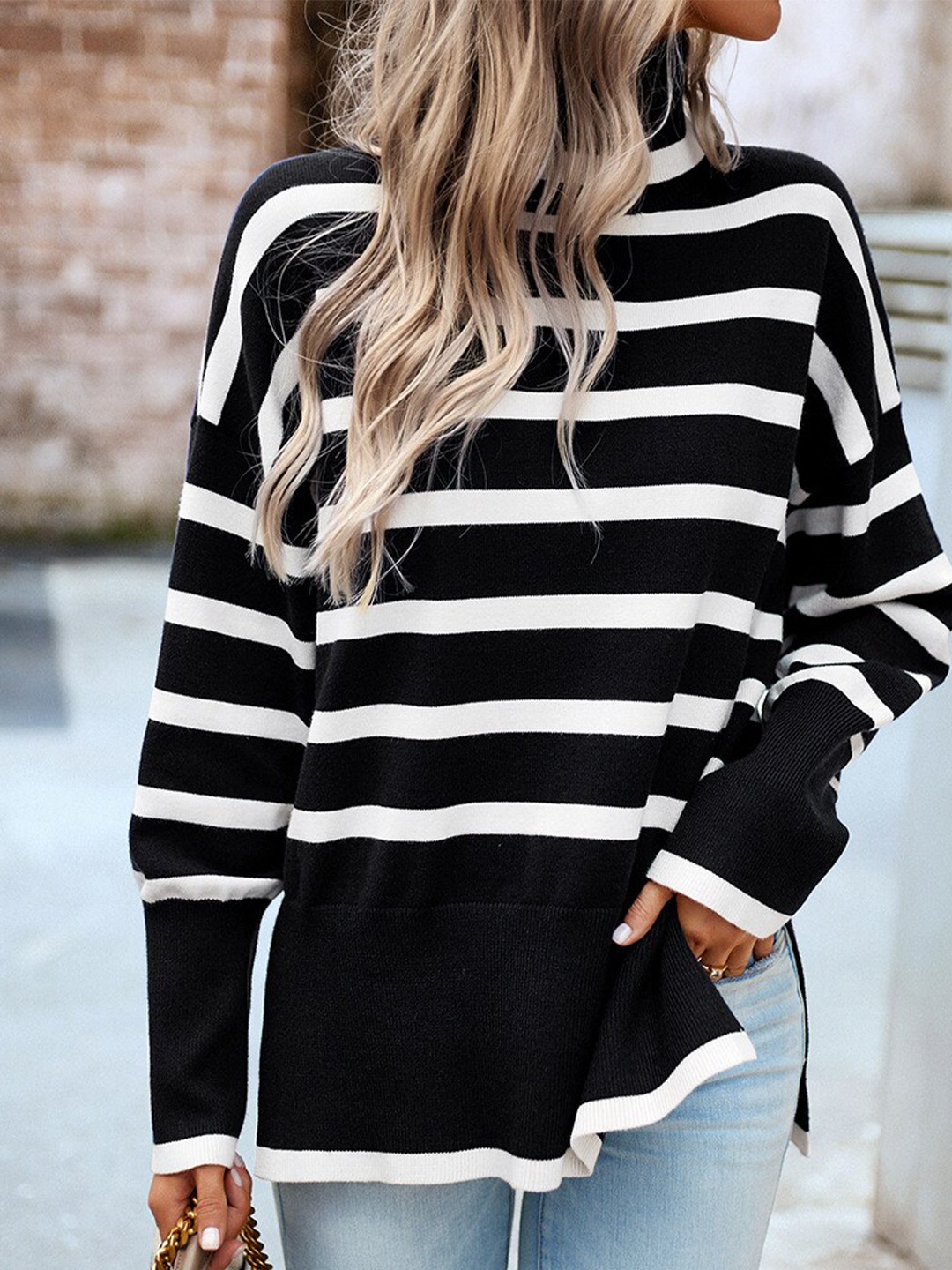 

StyleCast Black & White Striped Pullover Sweater