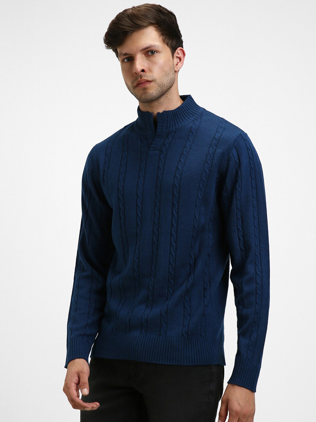 

Dennis Lingo Cable Knit Self Design Acrylic Pullover Sweater, Blue