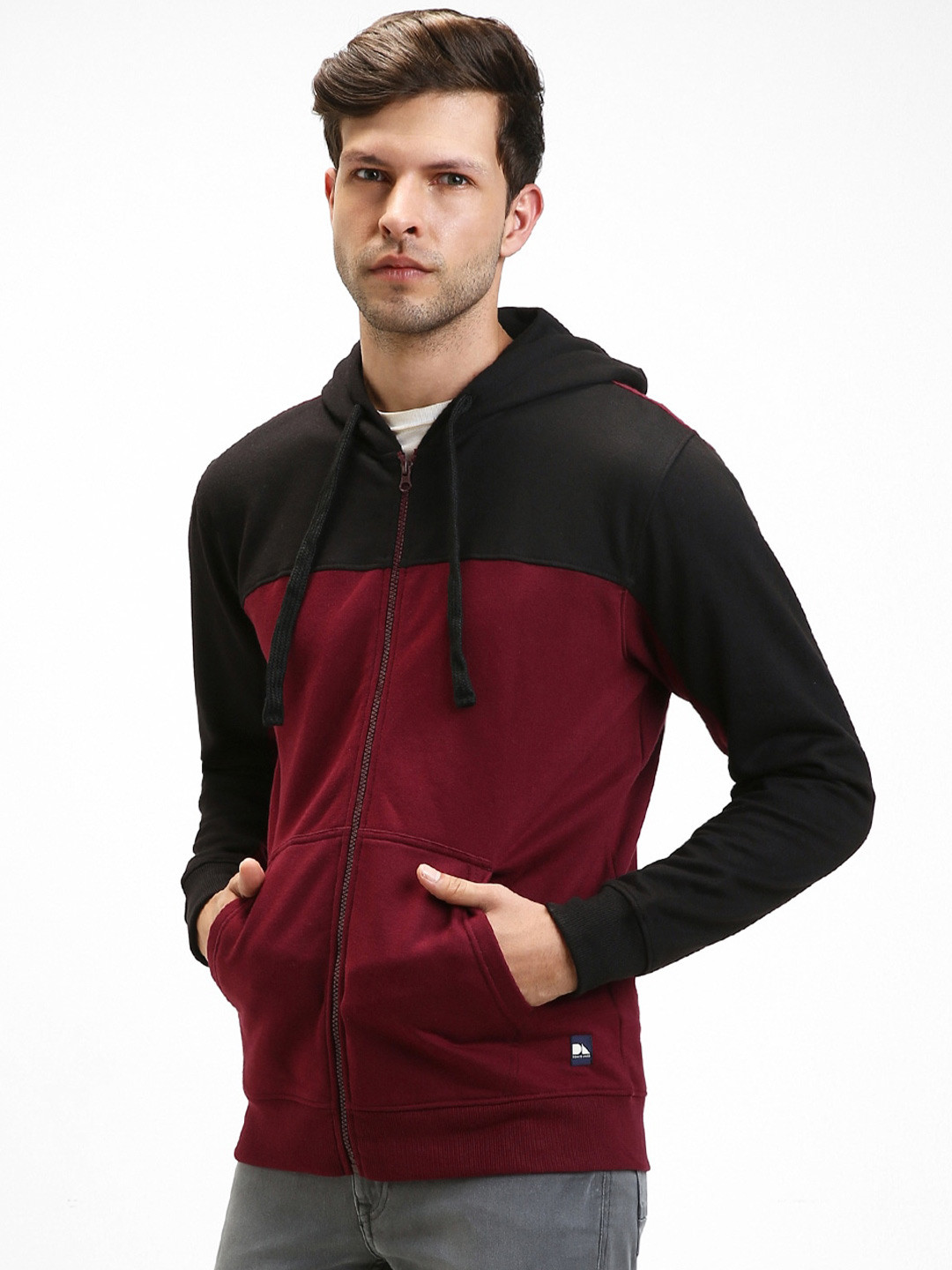 

Dennis Lingo Colourblocked Hooded Front-Open Sweatshirt, Maroon