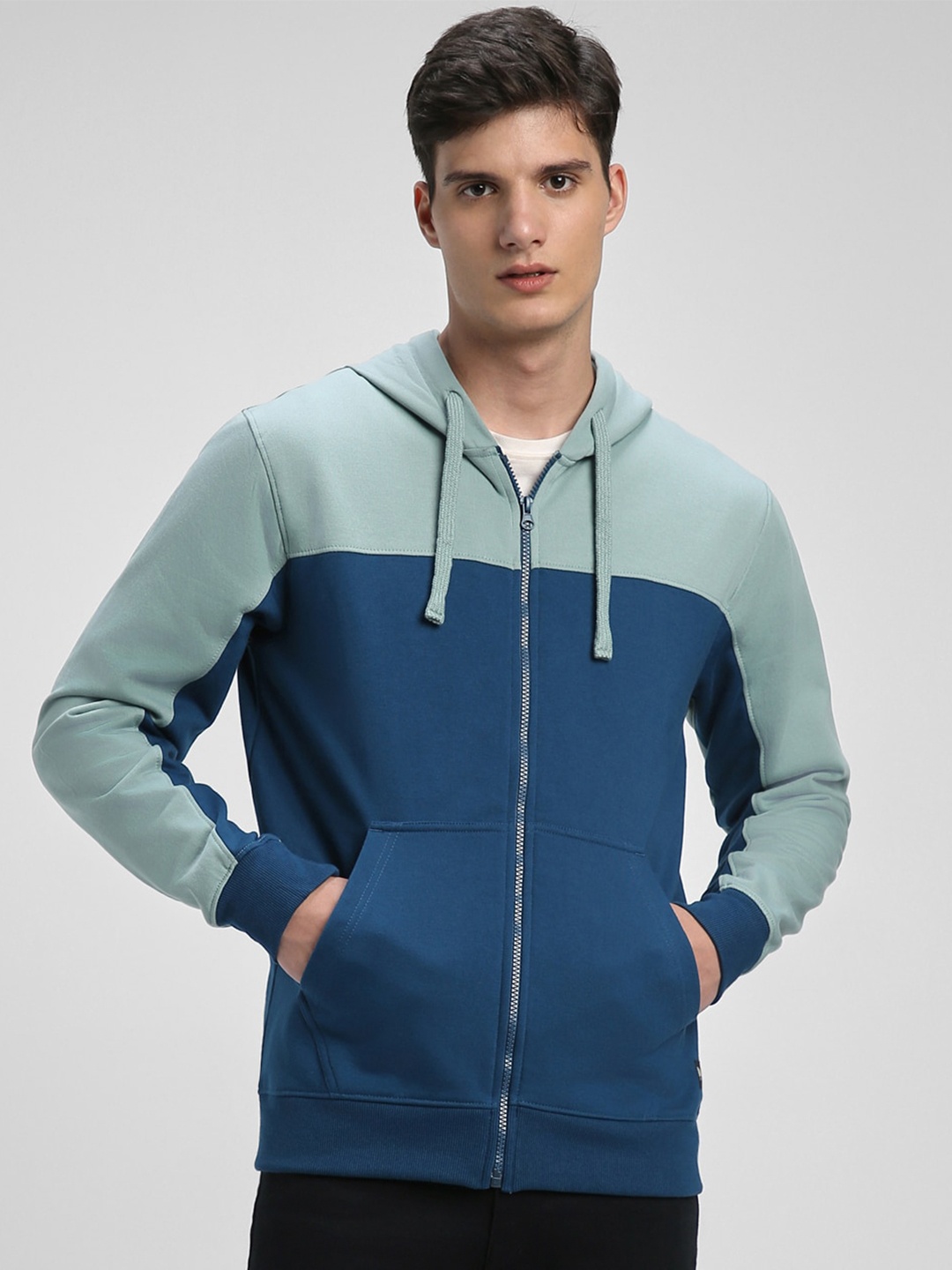 

Dennis Lingo Colourblocked Hooded Front Open Sweatshirt, Blue
