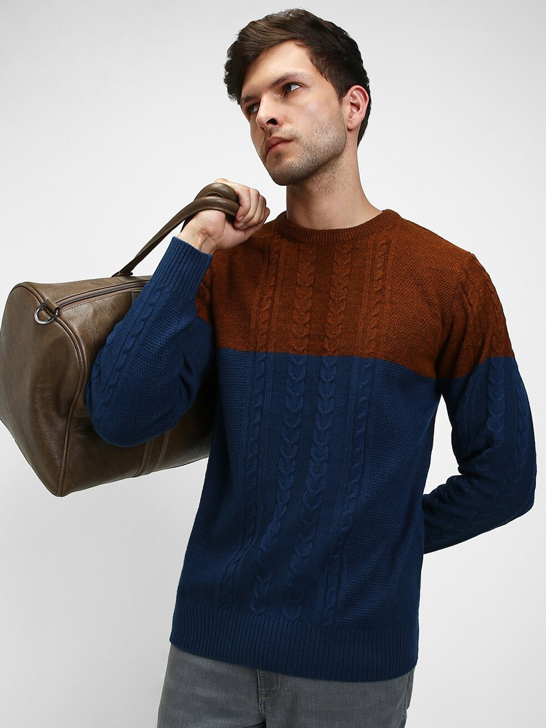 

Dennis Lingo Long Sleeves Cable Knit Acrylic Pullover, Rust