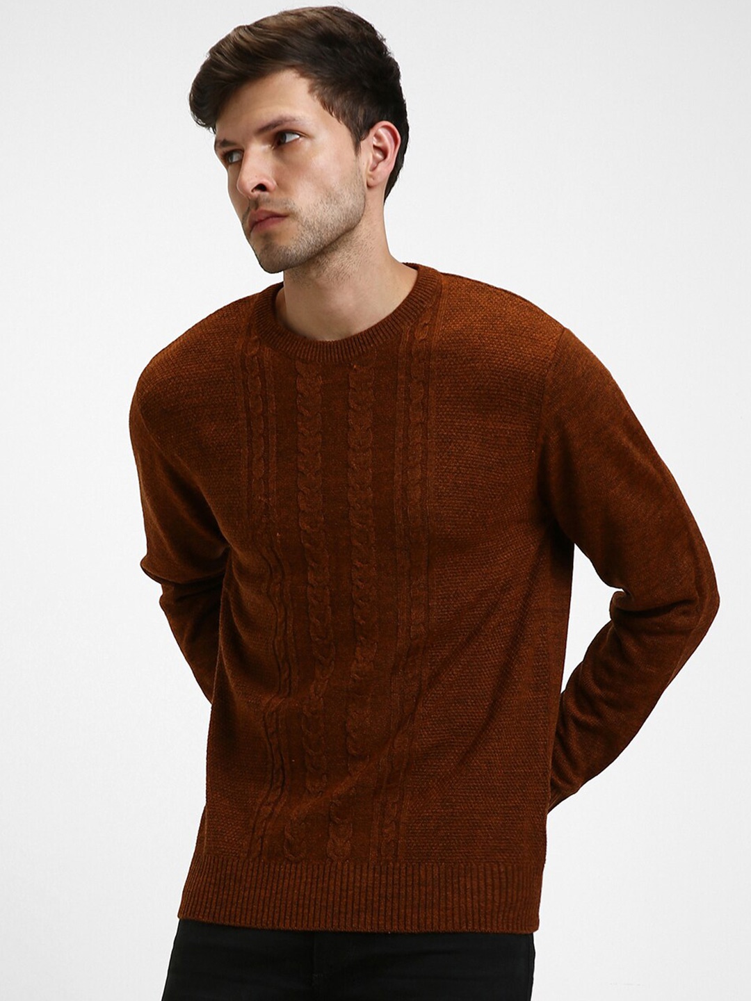 

Dennis Lingo Long Sleeves Cable Knit Acrylic Pullover, Rust
