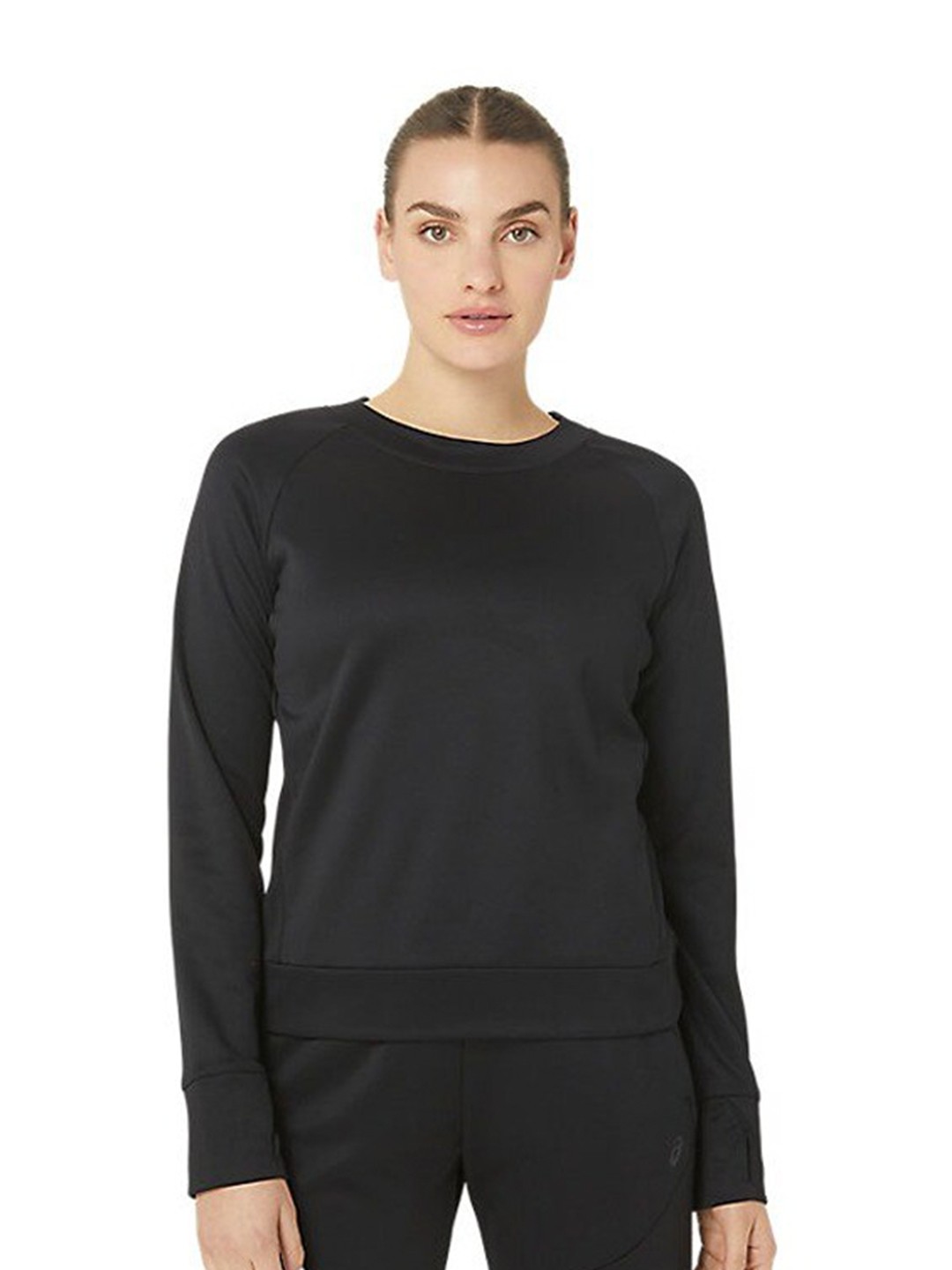 

ASICS Brushed Mobility Knit Pullover Round Neck Long Raglan Sleeves T-shirt, Black