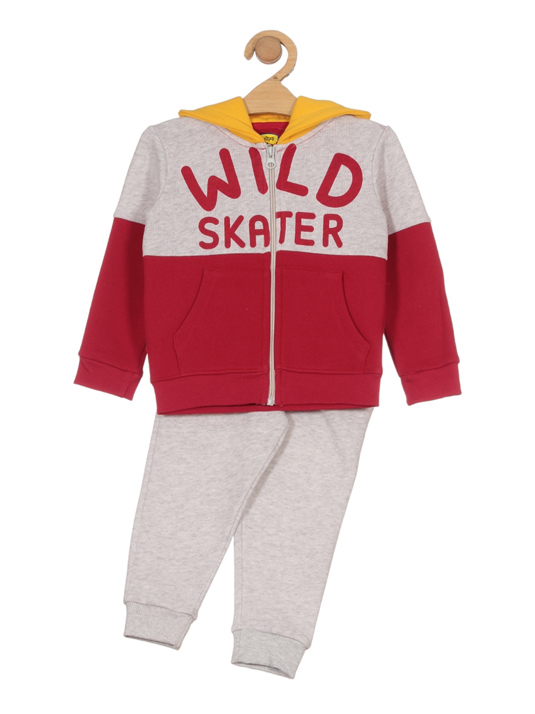 

Lil Lollipop Kids Wild Skater Printed Hooded Cotton Tracksuit, Red